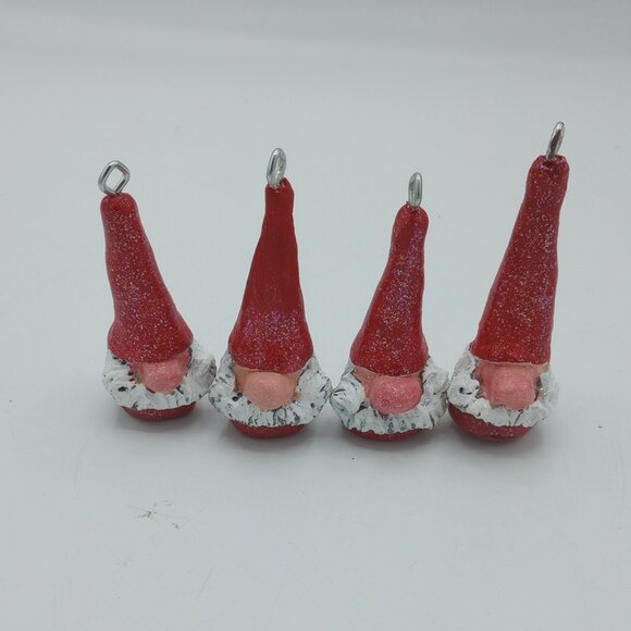 Red on Red Gnome Ornaments Christmas Pendant Handmade Original Folkart Set of 4 - Picture 2 of 8